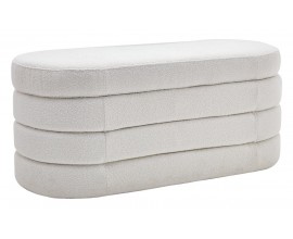 Moderní bouclé bílá dvoumístná oválná lavice Yara s úložným prostorem 113 cm