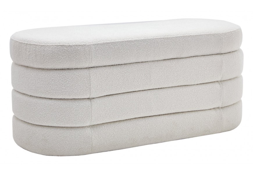 Moderní bouclé bílá dvoumístná oválná lavice Yara s úložným prostorem 113 cm