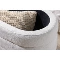 Moderní bouclé bílá dvoumístná oválná lavice Yara s úložným prostorem 113 cm