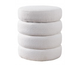 Moderní bílá bouclé kulatá taburetka Eliana s úložným prostorem 49 cm