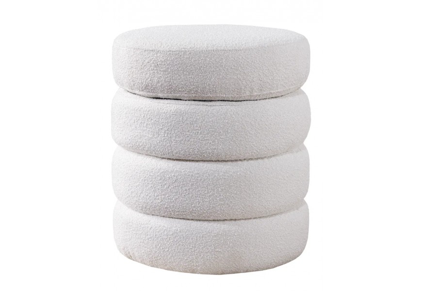 Moderní bílá bouclé kulatá taburetka Yara s úložným prostorem 49 cm