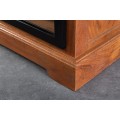 Stylová industriální obdélníkový masivní hnědý TV stolek Woodcut se dvěma odsouvacími kovovými dvířky a dvěma zásuvkami 165 cm