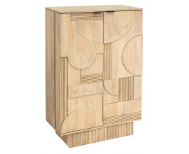 Luxusní art deco dvoudveřová barová skříň Sonia v obdélníkovém tvaru z masivního mangového ve světle hnědé barvě s kovovými úchytkami