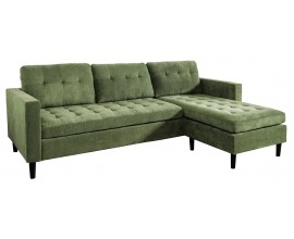 Designová třímístná univerzální rohová sedačka Sallen s manšestrovým zeleným potahem a prošíváním 220 cm