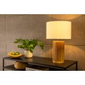 Designová kulatá stolní lampa Willow s bílým bavlněným stínítkem a válcovou masivní hnědou ozdobnou nohou 48 cm