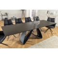 Luxusní designový rozkládací jídelní stůl Hoal s hnědo černou deskou s mramorovým efektem a černými nožičkami 260 cm