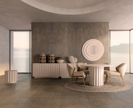 Luxusní art deco jídelní sestava Zarina s vroubkovaným reliéfním zdobením a betonovým designem