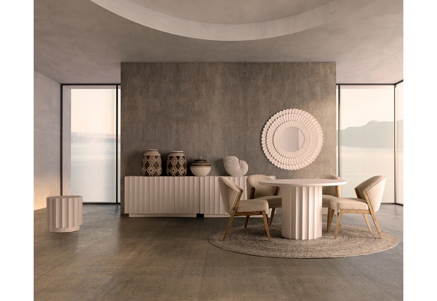 Luxusní art deco jídelní sestava Zarina s vroubkovaným reliéfním zdobením a betonovým designem