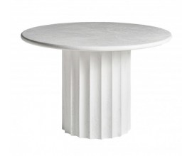 Luxusní art deco bílý kulatý jídelní stůl Zarina s betonovým efektem s vroubkovanou nohou 120 cm