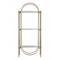 Luxusní art deco obdélníkový kovový regál Jana ve zlaté barvě se třemi mramorovými bílými policemi 181 cm