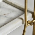Luxusní art deco obdélníkový kovový regál Jana ve zlaté barvě se třemi mramorovými bílými policemi 181 cm