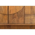 Designový art deco obdélníkový TV stolek Sonia z hnědého mangového dřeva se čtyřmi dvířky s geometrickým reliéfem 200 cm