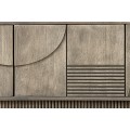 Designový art deco obdélníkový TV stolek Sonia z šedého mangového dřeva se čtyřmi dvířky s geometrickým reliéfem 200 cm