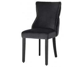 Klasick&aacute; j&iacute;deln&iacute; židle Modern Barrock s čern&yacute;m sametov&yacute;m potahem ve stylu chesterfield a stř&iacute;brn&yacute;m lv&iacute;m klepadlem 90 cm