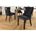 Klasická jídelní židle Solena s černým sametovým potahem s opěradlem ve stylu chesterfield se stříbrným klepadlem 90 cm