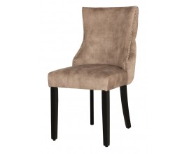 Moderní jídelní židle Modern Barrock s béžovým sametovým čalouněním s černými nožičkami a chromovým lvím klepadlem 90 cm