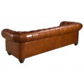 Luxusní chesterfield koňakově hnědá třímístná sedačka Hastings s potahem z pravé kůže a vyřezávanými nožičkami 226 cm