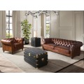Luxusní chesterfield křeslo Hastings s potahem z pravé kůže v koňakovém hnědém odstínu s designovými kolečky 120 cm