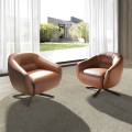 Luxusní moderní otočné křeslo Vita Naturale s koňakově hnědým potahem z pravé kůže a kovovou podstavou 86 cm