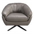 Luxusní moderní otočné křeslo Forma Moderna s šedým potahem z pravé kůže a kovovou podstavou 85 cm