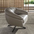 Luxusní moderní otočné křeslo Forma Moderna s šedým potahem z pravé kůže a kovovou podstavou 85 cm