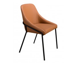 Luxusní kožená jídelní židle Forma Moderna v teplé hnědé barvě s černou kovovou podstavou 83 cm