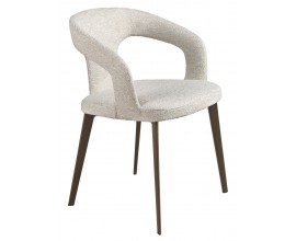 Luxusní moderní čalouněná jídelní židle Maurius v bílé off white barvě s kovovými hnědými nožičkami 77 cm