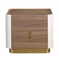 Luxusní art deco noční stolek Forma Moderna se dvěma šuplíky v kombinaci hnědé a béžové barvy se zlatým akcentem 50 cm