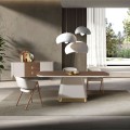 Luxusní art deco obdélníkový jídelní stůl Forma Moderna s mohutnou béžovou nohou a ořechovou hnědou dřevěnou deskou 200 cm
