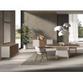 Luxusní art deco obdélníkový jídelní stůl Forma Moderna s mohutnou béžovou nohou a ořechovou hnědou dřevěnou deskou 200 cm