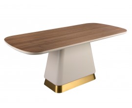 Luxusní art deco obdélníkový jídelní stůl Forma Moderna s mohutnou béžovou nohou a ořechovou hnědou dřevěnou deskou 200 cm