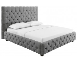 Stylová chesterfield prošívaná čalouněná manželská postel Kreon s šedým lněným potahem 220 cm