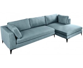 Designová industriální moderní sametová rohová sedačka Molara s kovovými nožičkami a pěti polštáři 313 cm