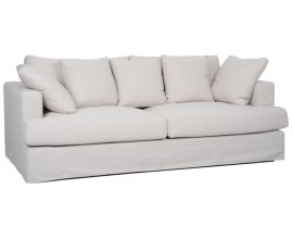 Designová čalouněná lněná obdélníková béžová sedačka Heaven s pěti polštáři 210 cm