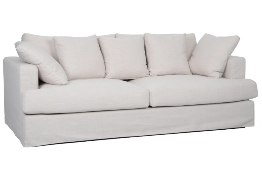 Designová moderní čalouněná lněná obdélníková béžová sedačka Heaven s pěti polštáři 210 cm