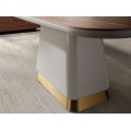 Luxusní art deco obdélníkový jídelní stůl Forma Moderna s mohutnou béžovou nohou a ořechovou hnědou dřevěnou deskou 200 cm