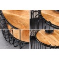 Designový industrialní kulatý masivní příruční stolek Ameras s hnědou deskou a atypickou černou kovovou konstrukcí 49 cm