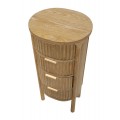 Stylová art deco oválná dřevěná komoda Meer se čtyřmi zásuvkami v hnědé barvě se zlatými úchyty 82 cm