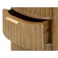 Stylová art deco oválná dřevěná komoda Meer se čtyřmi zásuvkami v hnědé barvě se zlatými úchyty 82 cm