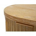 Stylová art deco oválná dřevěná komoda Meer se čtyřmi zásuvkami v hnědé barvě se zlatými úchyty 82 cm