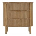 Stylová art deco masivní oválná dřevěná komoda Meer v hnědé barvě s vyřezávanou výraznou strukturou a třemi zásuvkami 82 cm
