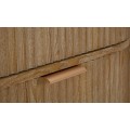 Stylová art deco masivní oválná dřevěná komoda Meer v hnědé barvě s vyřezávanou výraznou strukturou a třemi zásuvkami 82 cm