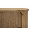 Stylová art deco masivní oválná dřevěná komoda Meer v hnědé barvě s vyřezávanou výraznou strukturou a třemi zásuvkami 82 cm
