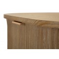 Stylová art deco masivní oválná dřevěná komoda Meer v hnědé barvě s vyřezávanou výraznou strukturou a třemi zásuvkami 82 cm