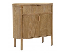 Stylový vintage art deco příborník Meer se dvěma dvířky a šuplíkem z masivního dřeva v hnědé barvě s výraznou drážkovanou strukturou s úchyty z kovu ve zlaté barvě