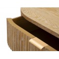 Stylový masivní art deco hnědý oválný dvoudveřový příborník Meer se zásuvkou se zlatými úchyty s výraznou strukturou 82 cm