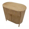 Stylový masivní art deco hnědý oválný dvoudveřový příborník Meer se zásuvkou se zlatými úchyty s výraznou strukturou 82 cm