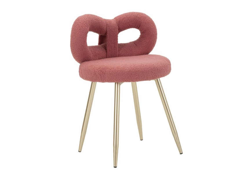 Moderní glamour čalouněná bouclé jídelní židle Janar s růžovo fialovým potahem a kovovými zlatými nožičkami 67 cm