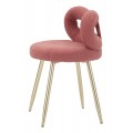 Moderní glamour čalouněná bouclé jídelní židle Janar s růžovým potahem a kovovými zlatými nožičkami 67 cm