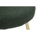 Moderní designová čalouněná tmavě zelená jídelní židle Janar s bouclé potahem a kovovými zlatými nožičkami 67 cm